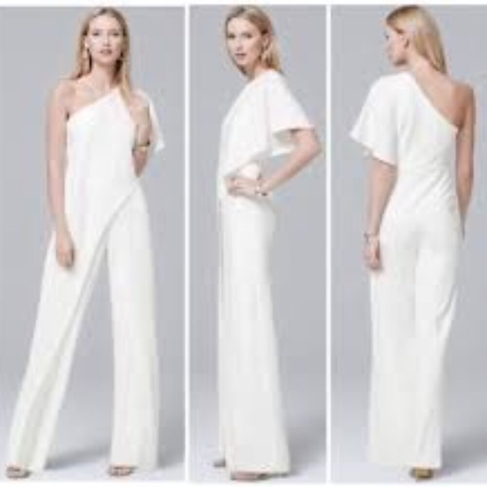 Adrianna Papell Jumpsuit White Asymmetrical One Shoulder NWT